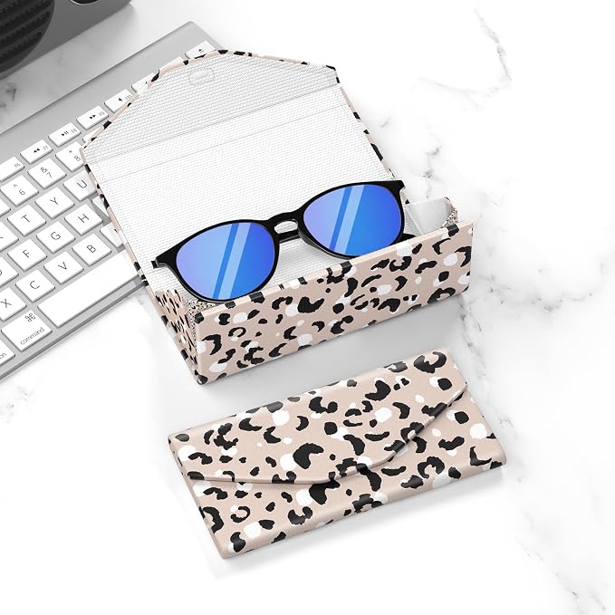 Sunglasses Case, Foldable Glasses Case, Magnetic PU Leather Hard Shell Folding Eyeglass Holder Box, Collapsible Unisex