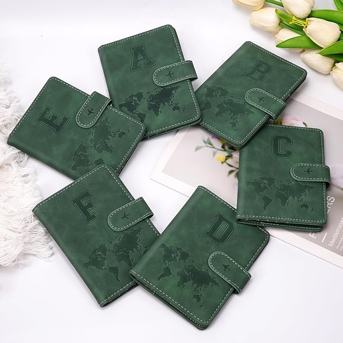 Passport Holder Wallet Cover Personalized Initial Travel Essentials | Embossed Letter A-Z Design, Travel Wallets, RFID Blocking, Passport Book Holders, Women Men, Personalized Gifts, Green-A