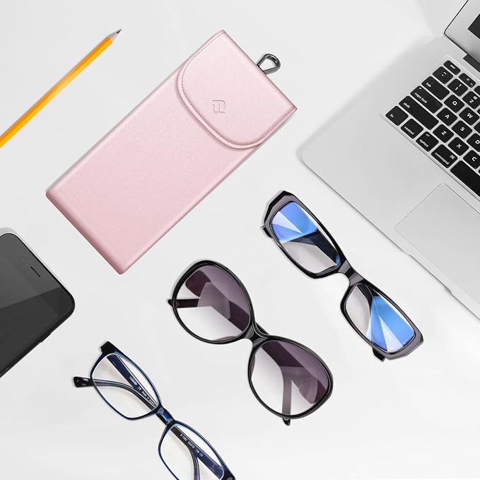 FINTIE Double Glasses Case with Carabiner Hook, Portable Vegan Leather Eyeglass Case Anti-scratch Sunglasses Pouch