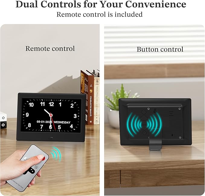 2025 NEW, Digital Clocks, 7'' Dementia Clock with Date and Time for Elderly, Auto-Dimming, 12 Reminders & 6 Alarms, Button & Remote Control, Auto DST, Digital Calendar for Seniors Large Display