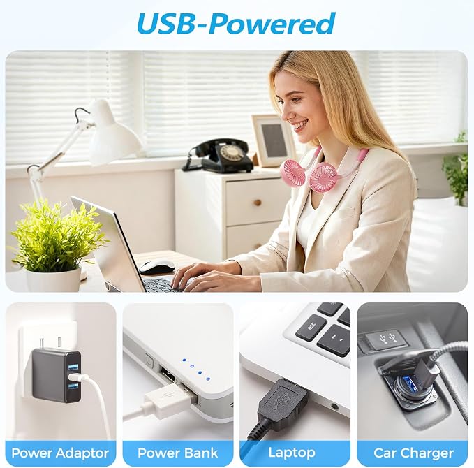 Neck Fan Portable Neck Fans Rechargeable Personal Fans For Your Neck Wearable Fan Neck Air Conditioner Cooling Neck Fan With 360 Degree Rotation 2000mAh For Travel Sports Walking And Outdoor Working