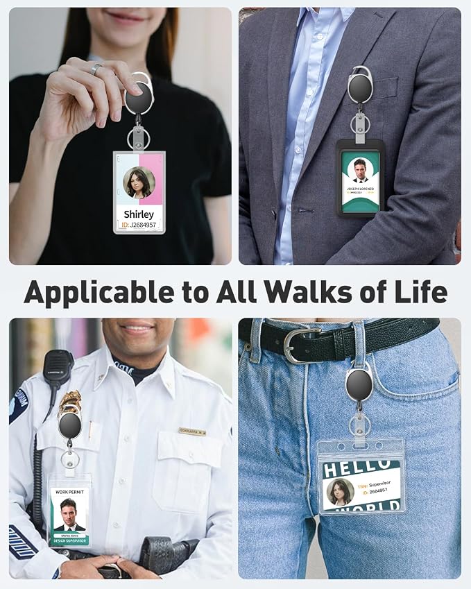 Uniclife 5 Pack Retractable Badge Reel for Badge Holder Heavy Duty Retractable Keychain Strong ABS Casing with Stainless Steel Spring Coil 24 Inch Nylon Rope Carabiner Clip and Key Ring