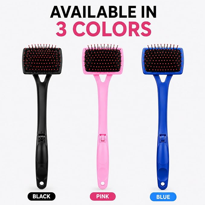 Back Scratcher Extendable Black Folding Handle for Men Women | Long reach folding handle with soft bristles for back shoulders legs and everyday personal care use at home or travel