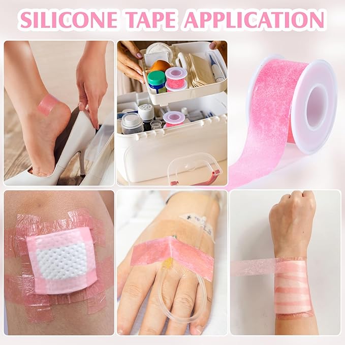 Silicone Medical Tape -1 in × 5 yds (3 Roll) Waterproof Tape for Sensitive Skin Wound Care, Latex-Free, Painless Removal, Reusable for Gauze Pads and First Aid