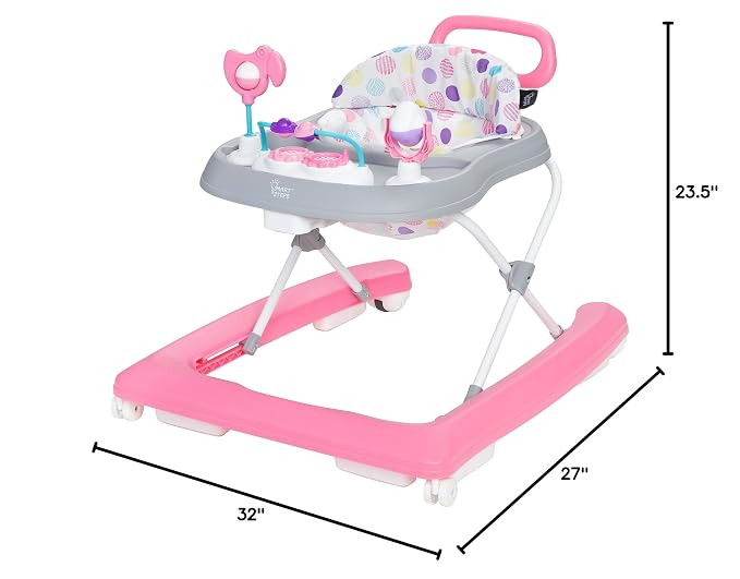 Smart Steps Trend Plus 2-in-1 Activity Walker with Deluxe Removable Toys, Walk-Behind Bar, Adjustable Height and Flat Fold Frame for Storage, Ages 6 Months +, Orbits Pink