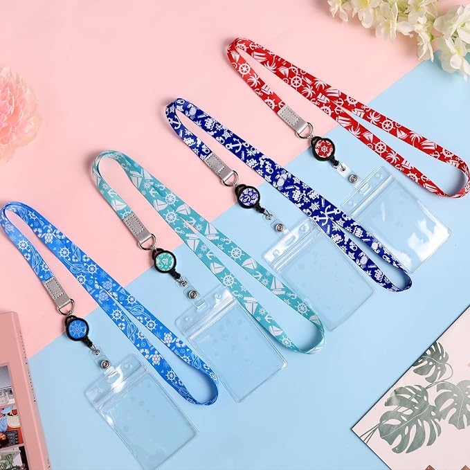 HONSIO 4 Pack Cruise Lanyard for Ship Cards, Cruise Essentials 2026 | Retractable Badge Reels & Waterproof ID Badge Holders, Cruise Must Have for Carnival, Royal Caribbean, NCL