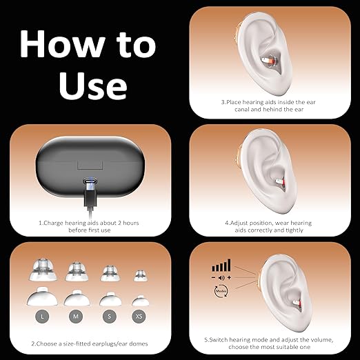 Hearing Aids Rechargeable Hearing Aids for Seniors with Moderate Hearing Loss, Hearing Amplifiers for Seniors with Noise Cancellation and Volume Control, Clear Sound Hearing Amplifiers, Beige