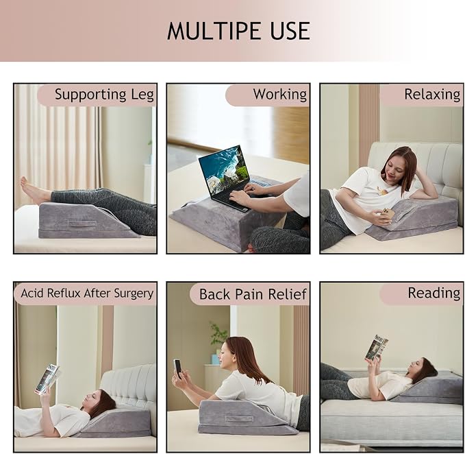 Wedge Pillow for Sleeping, Bed Wedge Pillow for After Surgery 2-Height Memory Foam Leg Elevation Pillow for Swelling Back Pain Relief Sciatica Knee Ankle Pain Bed Support Legs L 24"