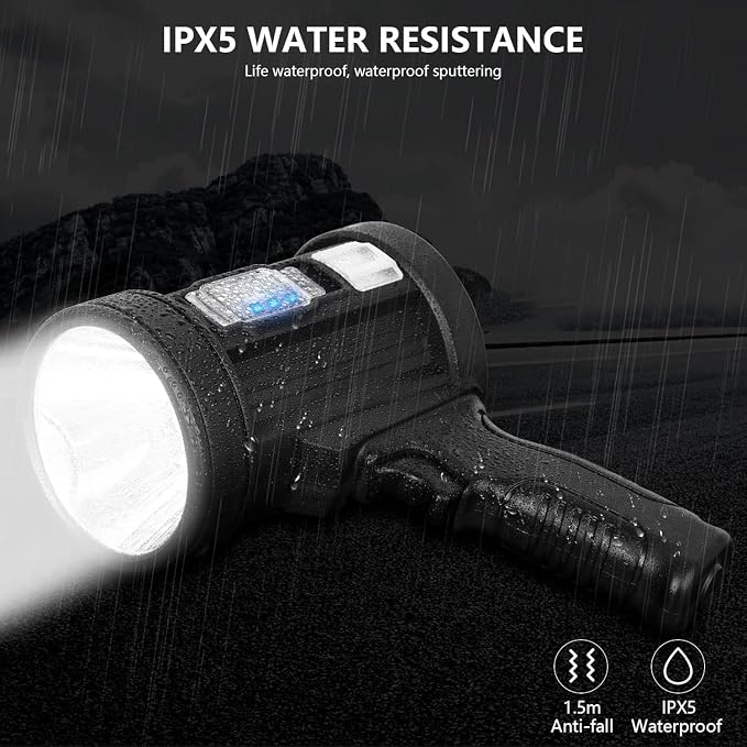 MIXILIN Rechargeable Spotlight, 2,000,000 Lumens Handheld Hunting Flashlight Led Spot Light with Cob Light and Solar Panels, Lightweight and Super Bright Spotlight for Hunting Boating Camping