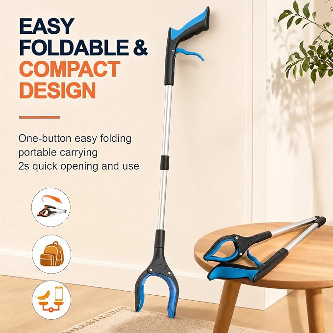 36" Grabber Reacher Tool, LEGENDONE Foldable Reacher Grabbers Pickup Tool for Senior, Post-Surgery Heavy Duty Upper Gripper, Wide Claw Trash Picker, Strong Grip| Powerful Magnet| 360° Rotating Head