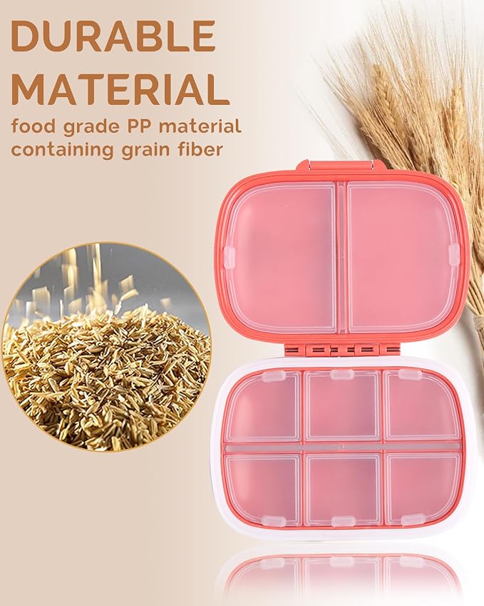 8 Compartments Travel Pill Organizer, Daily Pill Case Small Pill Box for Pocket Purse, Portable Pill Container Medicine Vitamin Organizer (Red)