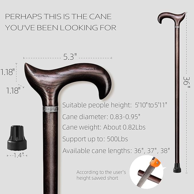 Walking Cane, Available in Multiple Inches Wooden Cane Support up to 500 Lbs, Suitable for Fancy Wooden Walking Cane for Men and Women with Extreme Demands