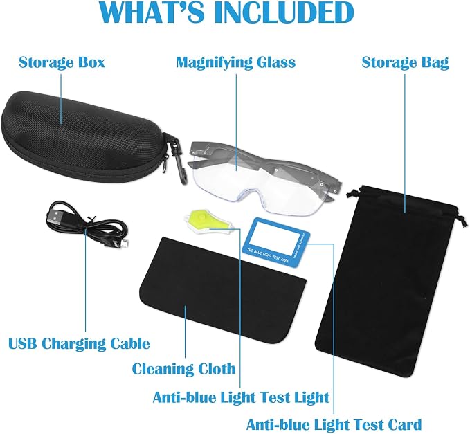 Magnifying Glasses with Light, 200% Magnification, USB Rechargeable | Lighted Magnifying Glass with Anti Blue Light, Hands Free, Head Magnifier Eyeglasses for Close Work, Hobbies, Reading, Craft