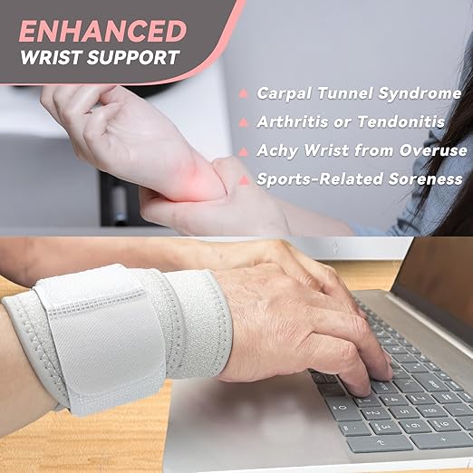Wrist Support Brace for Right Left Hand 2 Pairs, Wrist Wraps for Women Men, Adjustable Wrist Brace for Carpal Tunnel Tendonitis, Arthritis, Pain Relief, Weightlifting, Sports, Day Night Support, Grey