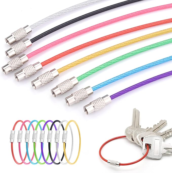 CooBigo 20Pack 10" Large Wire Key Chain Rings Big Cable Keychain 2mm Stainless Steel Wire Luggage Tag Loops Car Keyrings Women Bracelets Beads (Assorted)