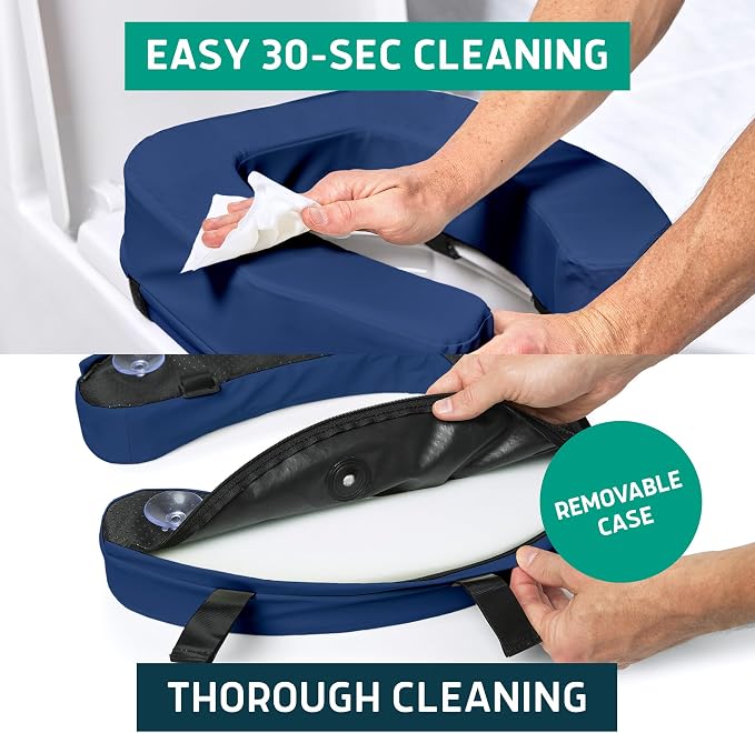 Lunderg Padded Toilet Seat Riser for Seniors - Adds 2 inches. Universal Fit | FIRM Raised Toilet Seat Cushion with High-Density Foam for Enhanced Comfort & Elevation. Post-Surgery Must have (Blue)