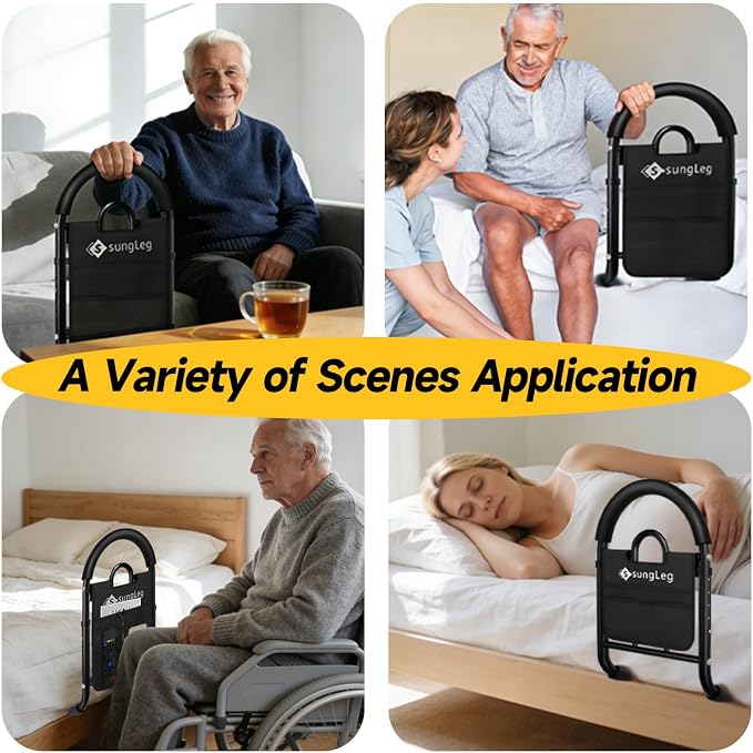 Bed Rails for Elderly Adults Safety - Adjustable Bed Assist Rail with Non-Slip Handle & Storage Pocket, 350LBS, Tool-Free, ASTM Compliant, Bed Cane for Seniors Fits King/Queen/Full/Twin Beds
