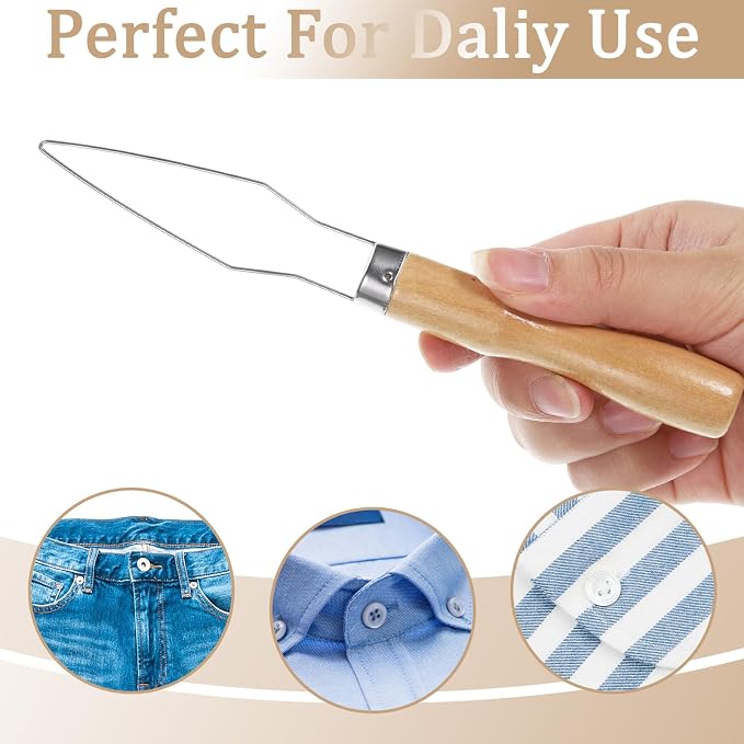 3 Pcs Easy Button Hook Comfort Wide Grip Button Assist Device Buttons Helper Tool with Easy Grip Wooden Handle Buttons Hook Assist Device for Limited Dexterity Caused