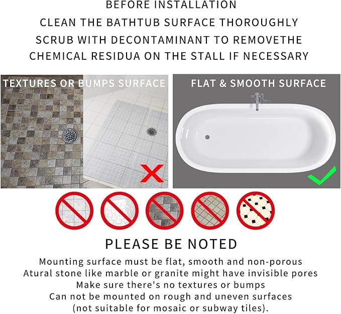 Yimobra Non Slip Bathtub Mat 40 x 16 Inch, Extra Long Shower Mat with Drain Holes, Machine Washable Baby Bath Mats, Strong Suction Cups for Bathroom Floor, Snow, One-Piece