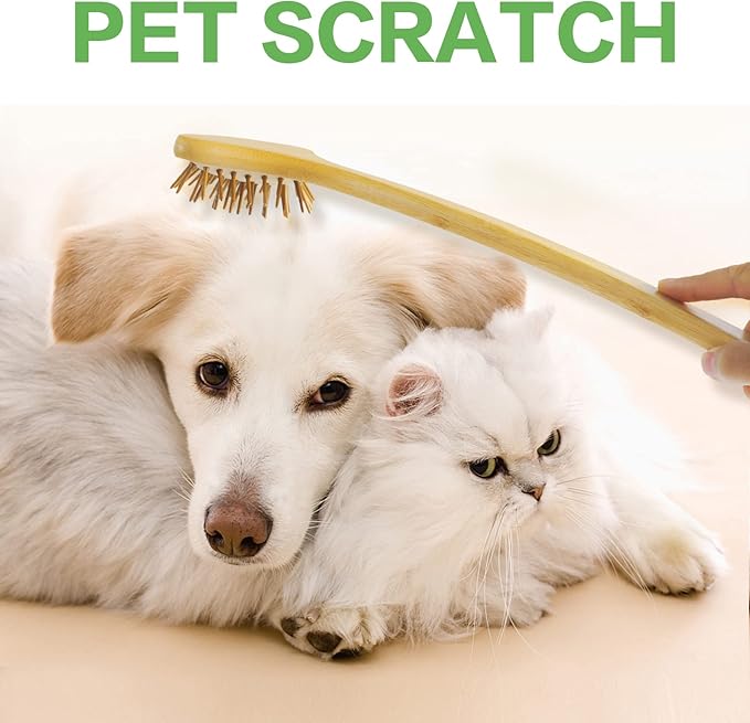 Large Curved Bamboo Back Scratcher - 59 Wooden Points Provide Instant Itch Relief, Curved Handle & Air Cushion, Easy to Reach Itch Point, Back Massager for Men Women Adults(White)