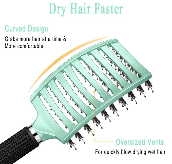 Detangling Brush for Women & Kids, Wet & Dry Hair, All Hair Types | Less pulling & breakage, Boar bristles tame frizz & add shine, Vents for faster blow-drying, Lightweight 4 oz, Non-slip grip