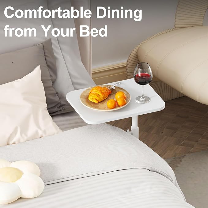 Side Table Sofa Tray for Couch Heavy Metal Base Swivel/Adjustable Height | Sofa Bed Bathroom Study TV Tray C Shaped End Table Food Snack Trays for Eating