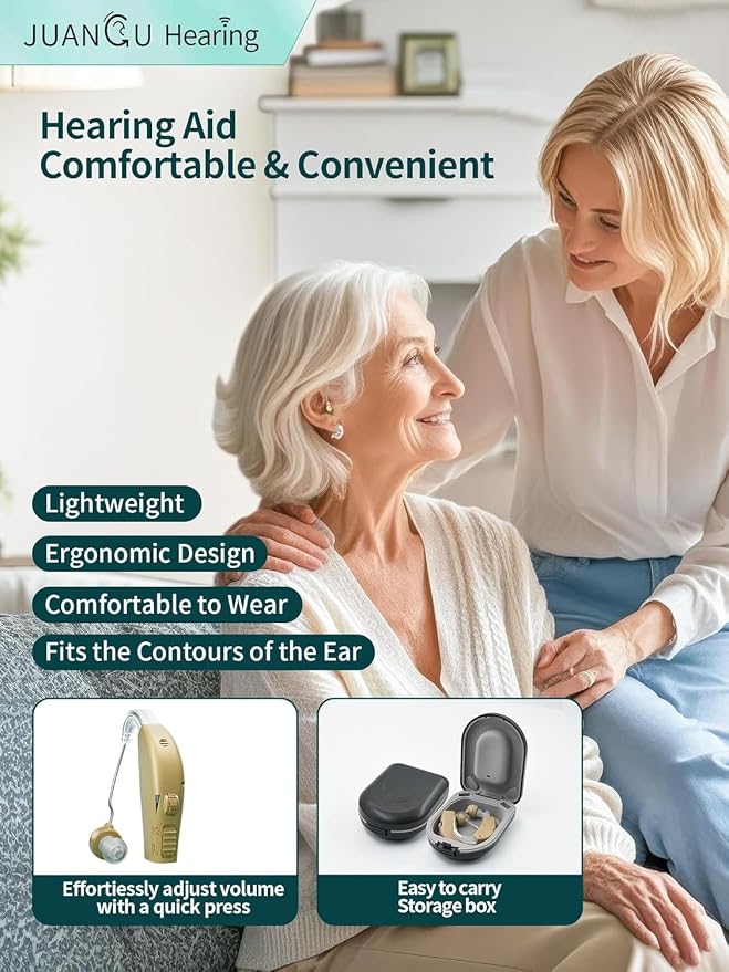Hearing Aids for Seniors Rechargeable Invisible Behind The Ear Design with 20H Battery DSP Noise Reduction OTC Hearing Aids for Mild to Moderate Hearing Loss Easy Volume Control Not Amplifiers