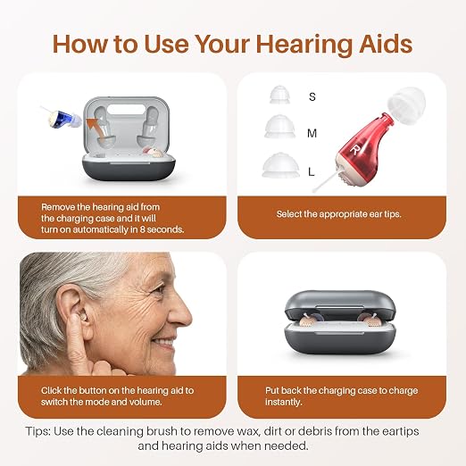 Hearing Aids for Seniors, Rechargeable OTC Hearing Aids for Adults with Charging Case, 80-Hour Battery Life, Super-Mini Invisible Design, Advanced Noise Reduction Technology (Silver Grey)