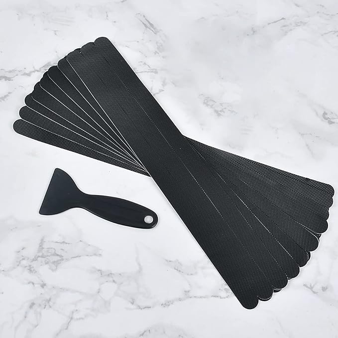 Supkiir Bathtub Non Slip Stickers, 24 PCS Anti Slip Adhesive Shower Treads with Scraper for Bath, Tub, Shower, Pool, Stairs, Ladders, Kitchen, 15’’(Black)