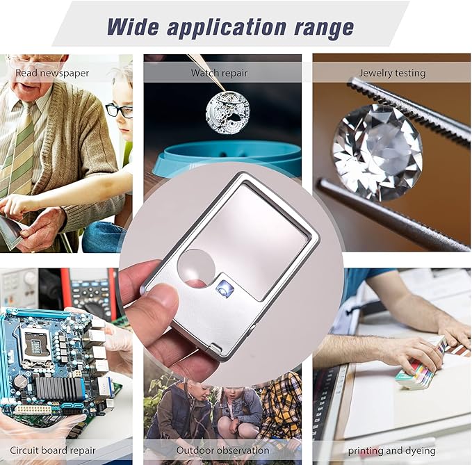 2 Pieces 3X 6X Pocket Magnifying Glass with Light, Card Type Magnifying Portable Glasses Lighted Magnifier for Reading Jewelry Menu Travel Contracts Home (Sliver)