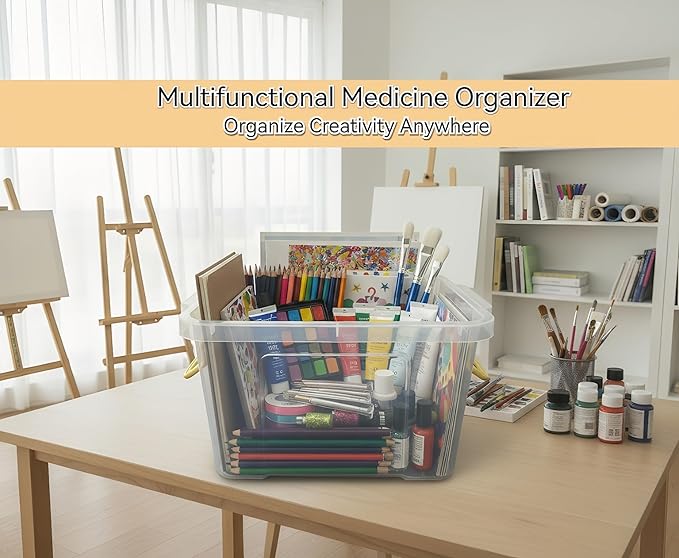 Pulseplay Clear Medicine Organizer Storage Box with Handle Protable Medicine Cabiner Organizer with Removable Tray Multipurpose Plastic Organizer Box for Home and Travel