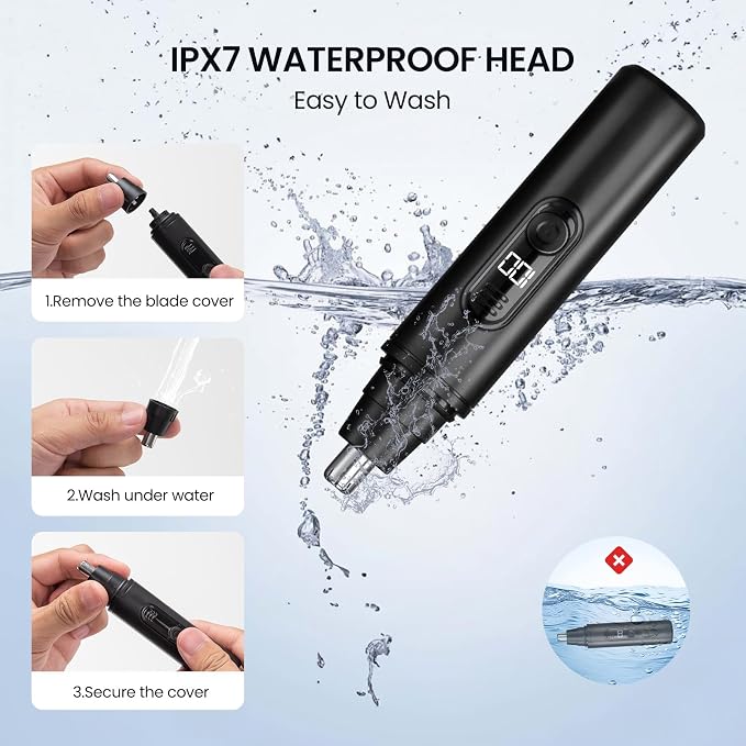SUERBEATY Nose Hair Trimmer for Men Rechargeable, LED Display | Electric Nose and Ear Hair Trimmer, Waterproof & Professional Clipper, Portable Travel Size, Painless, Black