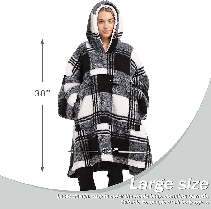 Catalonia Oversized Blanket Hoodie Sweatshirt, Wearable Sherpa Lounging Pullover for Adults Women Men