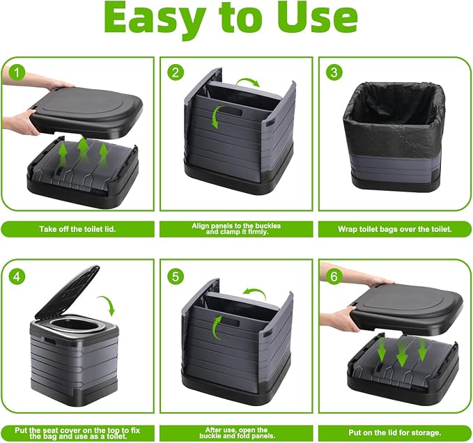 Sckee XXL Portable Toilet for Adults,16'' Tall Camping Toilet with Lid and Carry Bag, Heavy-Duty Portable Potty for Camping, Hiking, Car Travel,Truck, RV, Boating, Road Trips, Beach