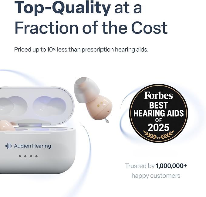 Audien Atom Pro 2 Hearing Aid | Wireless, Rechargeable, OTC for Seniors & Adults, Nearly Invisible, Premium Comfort Design