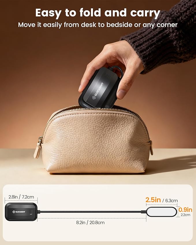 Glocusent 20 LED Reading Lights for Books in Bed, Eye Caring Reading Light, 5 Colors & 5 Brightness 3–100LM Dimmable, 1200mAh Rechargeable Book Light to 90H, Lightweight Clip on Light for Book Lovers