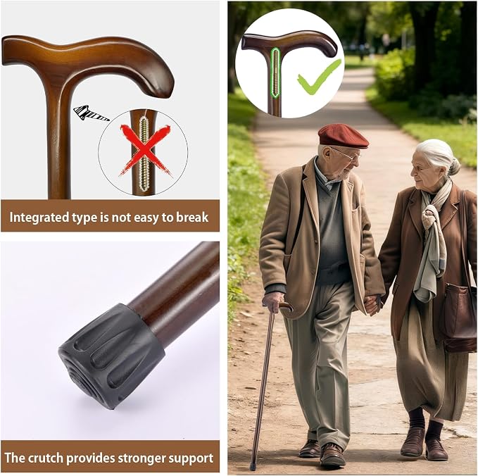 Wooden Walking Cane for Men & Women – 36 Inch Wood Cane with Stable Tip, Ergonomic Mobility Aid for Seniors, Comfortable Grip - Supportive Mobility Aid for Seniors