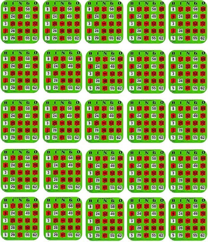 Regal Bingo - Shutter Slide Bingo Cards Only - 8” x 9” - 5-Ply Green Cardstock - Easy to Read - No Duplicates - Red Sliding Windows - Perfect for Large Groups, Bulk Purchasing