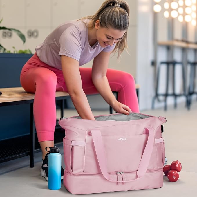 Gym Bag for Women, 45L Carry On Travel Duffel Bag with Shoes Compartment, Weekender Overnight Bag with Wet Pocket for Women, Travel, Gym, Weekend, Large Size
