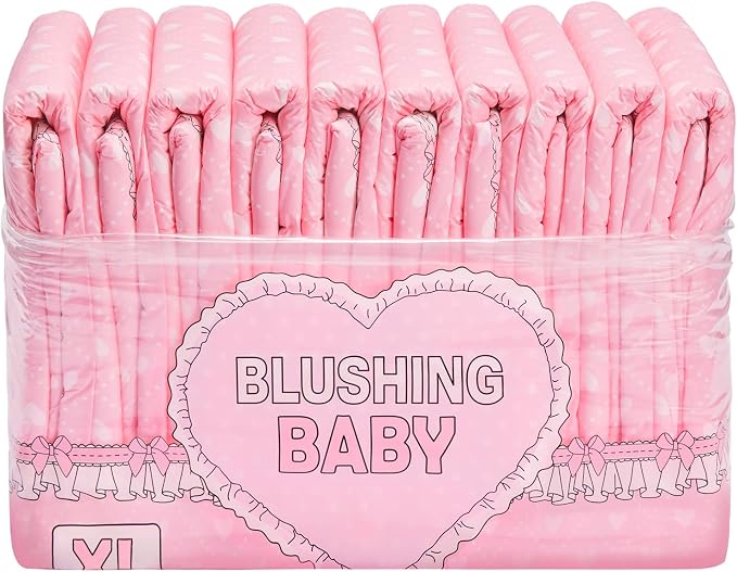 Littleforbig Printed Adult Brief Diapers 10 Pieces - Blushing Baby Pink(XL)