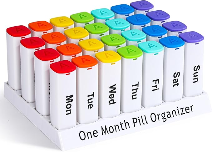 Monthly Pill Organizer 2 Times a Day - 28 Day Pill Box AM PM, Daily Medicine Organizer for Vitamins, Supplements, Medications - BPA Free Pill Case for Home & Travel, White