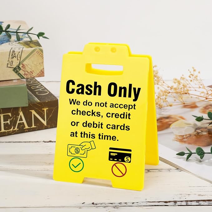 MBL Cash Only Business Sign - Small Mini Desktop Caution Remind White Elephant Stocking Stuffers Christmas Xmas Holiday Gifts for Retail Store Shop Restaurant Bar Office Hotel Pub Cafe Recreation Room
