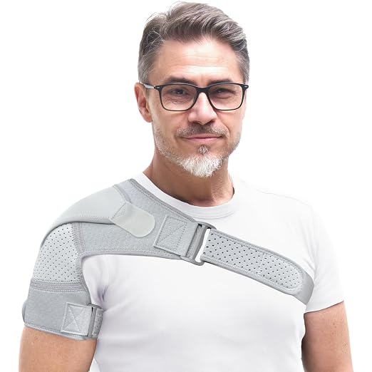 FIGHTECH Rotator Cuff Shoulder Brace for Men and Women - 2 Sizes - Shoulder Support - Pain Relief - Gray - Large - Fits Most Men - Bicep 12-17"