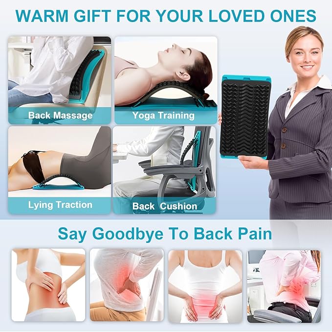 Back Stretcher for Lower Back Pain Relief, 4 Level Adjustable Arch Lumbar Back Cracker Board, Back Cracking Device, Back Massager for Scoliosis, Spine Decompression Support - Dark Blue