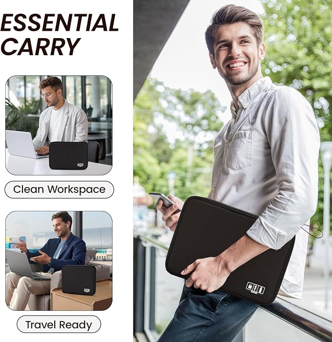 Electronic Organizer Travel Case, Slim Cable Accessories Pouch, Single Layer Tech Pouch & Cord Storage Bag for Chargers, Power Bank, SD Cards - Minimalist Travel Essentials