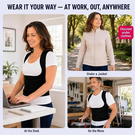 Fit Geno Back Brace Posture Corrector for Women and Men, Shoulder Straightener, Adjustable Full Back Support, Upper and Lower Back Pain Relief - Scoliosis, Hunchback, Spine Corrector (XL, Plus Size)