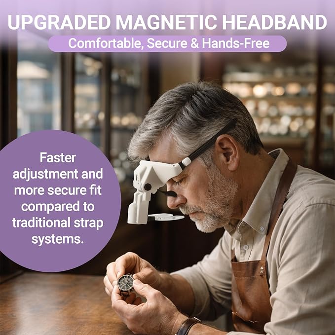 Magnifying Glasses with Light, 1.0X-4.0X Headset Magnifying Glass 6 Lenses | Rechargeable, 3 Light Colors, Magnetic Headband, Head Magnifying Visor for Crafts Sewing Jewelry