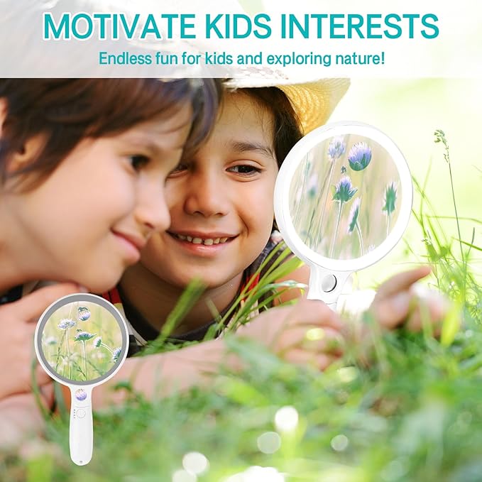 Large Magnifying Glass with 37 LED Light, 10X 20X 45X Handheld Illuminated Lighted Magnifier with 3 Light Modes Rechargeable Magnifying Glass for Seniors Reading, Inspection (Grey & White)