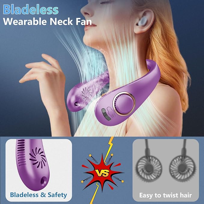 Neck Cooler Fan-Portable Fan with Mist,Rechargeable Neck Fan,Personal Cooling Device,Neck Coolersfor Hot Weather,Battery Powered Best Gifts for Father'S Day Mom Dad Kids Birthday Purple