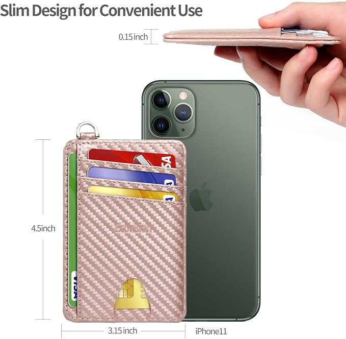Slim Minimalist Front Pocket Wallet, RFID Blocking Credit Card Holder Wallet with Detachable D-Shackle for Men Women